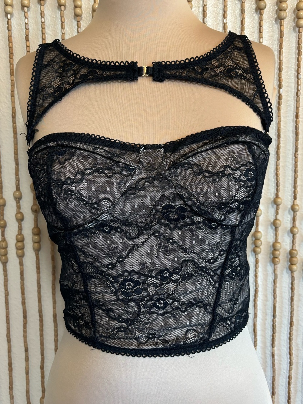 Forever 21 Black Lace Corset Sexy Romantic Goth Vampy Pinup Top Med